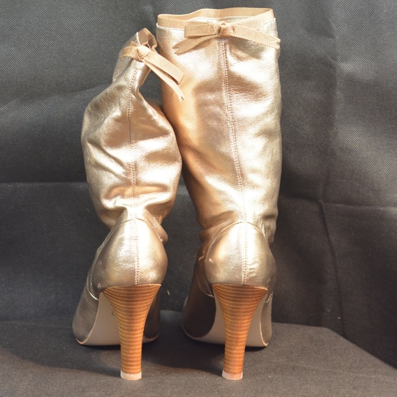 Gold 3" heel Genuine Leather Boots SZ 9/40 French Connection NIB - Picture 3 of 16